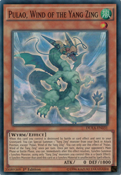 A Super Rare "Pulao, Wind of the Yang Zing" card from the Yugioh Set: Duelist Alliance (DUEA).