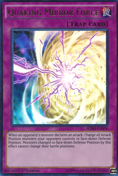 An Ultra Rare "Quaking Mirror Force" card from the Yugioh Set: Breakers of Shadow (BOSH).