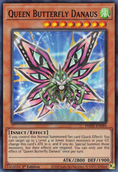 A Super Rare "Queen Butterfly Danaus" card from the Yugioh Set: Photon Hypernova.