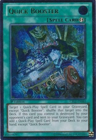 An Ultimate Rare "Quick Booster" card from the Yugioh Set: Cosmo Blazer (CBLZ).