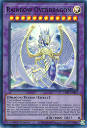 An Ultra Rare Blue "Rainbow Overdragon" card from the Yugioh Set: Legendary Duelists: Season 1 (LDS1).