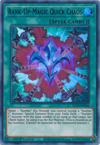 An Ultra Rare Blue "Rank-Up-Magic Quick Chaos" card from the Yugioh Set: Dragons of Legend: The Complete Series (DLCS).