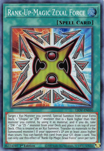 A Super Rare "Rank-Up-Magic Zexal Force" card from the Yugioh Set: Lightning Overdrive (LIOV).