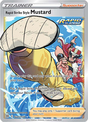 A Secret Rare Trainer Gallery "Rapid Strike Style Mustard" (TG27/TG30) card from the Pokemon Set: Sword & Shield: Brilliant Stars.