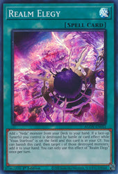 A Super Rare "Realm Elegy" card from the Yugioh Set: Age of Overlord.