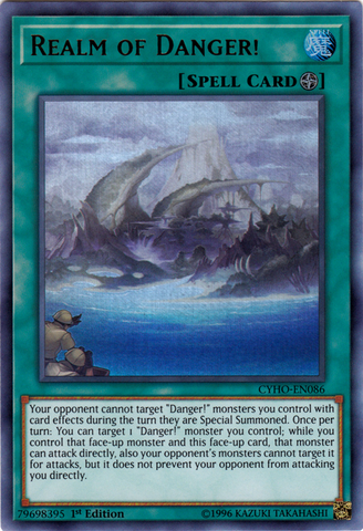 An Ultra Rare "Realm of Danger!" card from the Yugioh Set: Cybernetic Horizon.