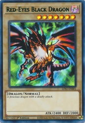 An Ultra Rare Green "Red-Eyes Black Dragon" card from the Yugioh Set: Legendary Duelists: Season 1 (LDS1).
