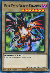 An Ultra Rare Blue "Red-Eyes Black Dragon" card from the Yugioh Set: Legendary Duelists: Season 1 (LDS1).