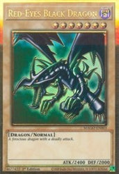 A Gold Rare "Red-Eyes Black Dragon" card from the Yugioh Set: Maximum Gold.