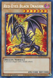 A Prismatic Secret Rare "Red-Eyes Black Dragon" card from the Yugioh 2022 Tin of the Pharaoh's Gods set.