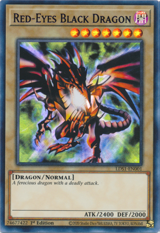 An Ultra Rare Purple "Red-Eyes Black Dragon" card from the Yugioh Set: Legendary Duelists: Season 1 (LDS1).