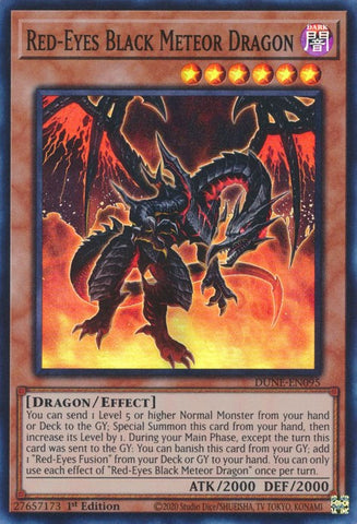 A Super Rare "Red-Eyes Black Meteor Dragon" card from the Yugioh Set: Duelist Nexus (DUNE).