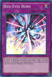 A Super Rare "Red-Eyes Burn" card from the Yugioh Set: Dragons of Legend 2 (DRL2).