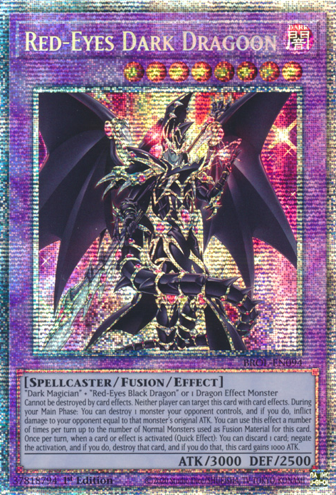 A Starlight Rare "Red-Eyes Dark Dragoon" card from the Yugioh Set: Brothers of Legend (BROL).