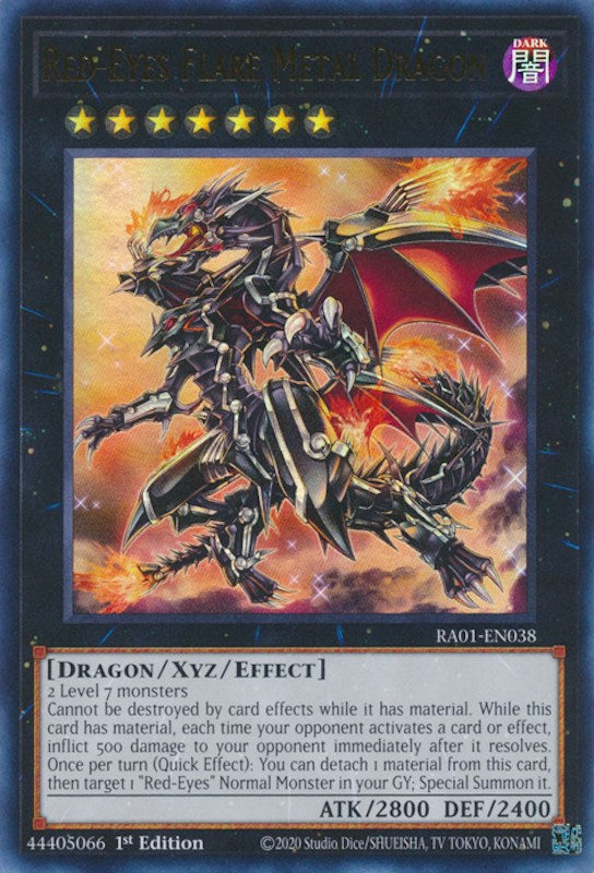 An Ultra Rare "Red-Eyes Flare Metal Dragon" card from the Yugioh Set: Rarity Collection 1 