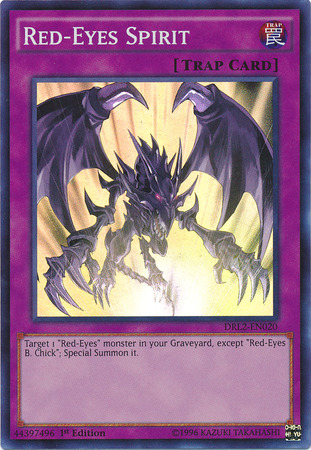 A Super Rare "Red-Eyes Spirit" card from the Yugioh Set: Dragons of Legend 2 (DRL2).