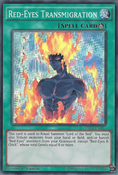 A Super Rare "Red-Eyes Transmigration" card from the Yugioh Set: Dragons of Legend 2 (DRL2).