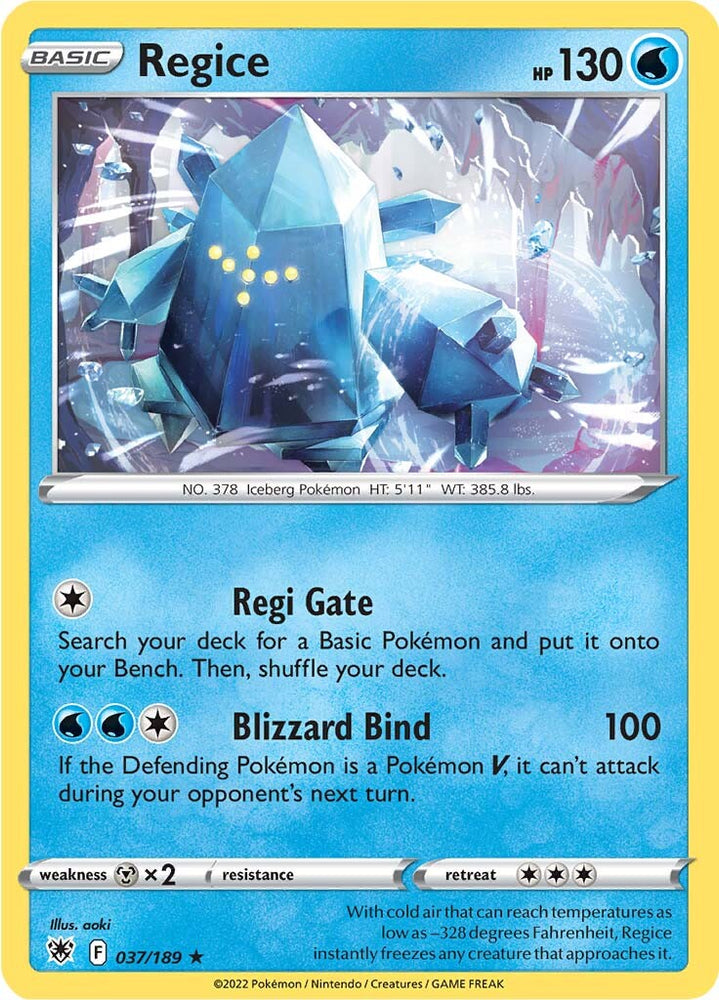 A Rare "Regice" card from the Pokemon Set: Astral Radiance.