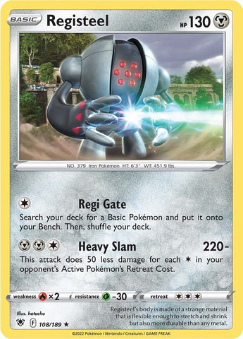 An Rare "Registeel" card from the Pokemon Set: Astral Radiance.
