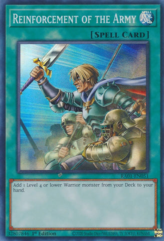 A Super Rare "Reinforcement of the Army" card from the Yugioh Set: Rarity Collection 1 (RA01).