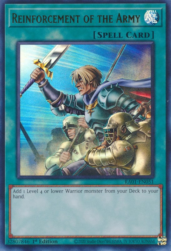 An Ultra Rare "Reinforcement of the Army" card from the Yugioh Set: Rarity Collection 1 (RA01).