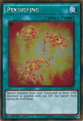 A Gold Rare "Rekindling" card from the Yugioh Set: Premium Gold: Return of the Bling (PGL2).