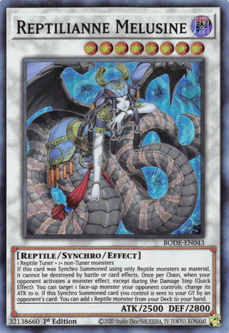  A Super Rare "Reptilianne Melusine" card from the Yugioh Set: Burst of Destiny.