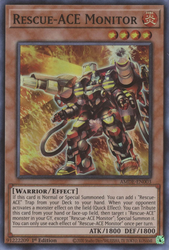 A Super Rare "Rescue-Ace Monitor" card from the Yugioh Set: Amazing Defenders.