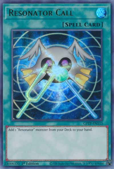 An Ultra Rare "Resonator Call" card from the Yugioh Set: Ghosts From the Past (GFTP).