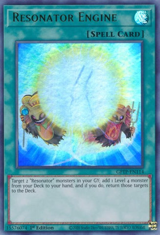 An Ultra Rare "Resonator Engine" card from the Yugioh Set: Ghosts From the Past (GFTP).