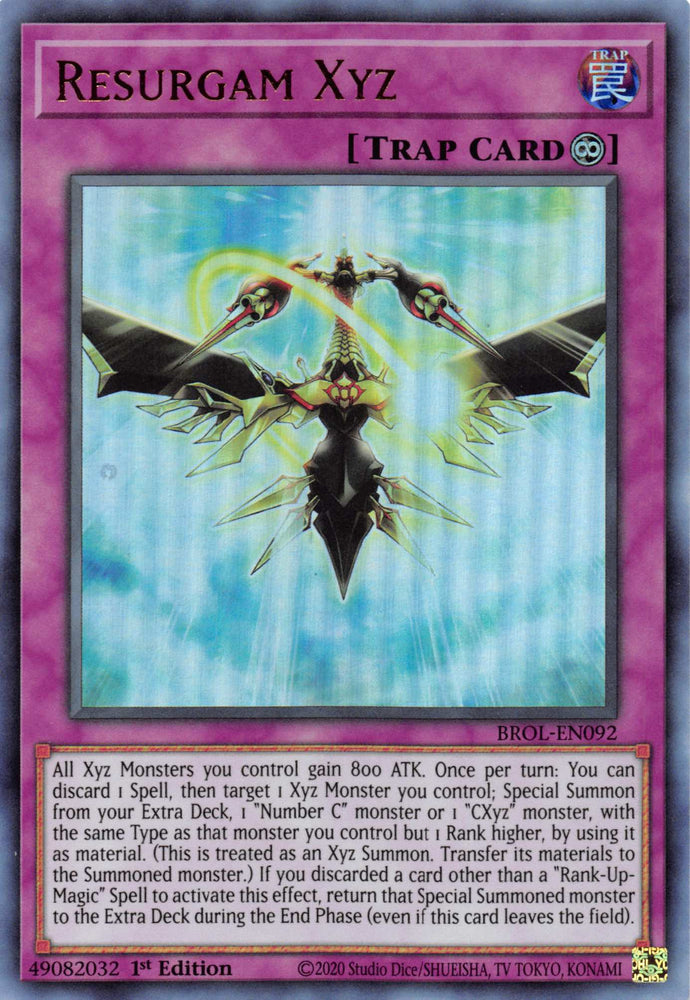  An Ultra Rare "Resurgam Xyz" card from the Yugioh Set: Brothers of Legend.