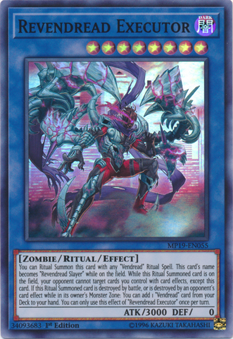 A Super Rare "Revendread Executor" card from the Yugioh 2019 Mega-Tin Mega Pack.