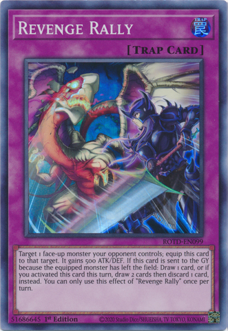 A Super Rare "Revenge Rally" card from the Yugioh Set: Rise of the Duelist (ROTD).