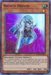 An Ultra Rare "Righty Driver" card from the Yugioh Set: Duel Power (DUPO).