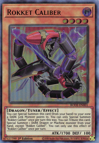  An Ultra Rare "Rocket Caliber" card from the Yugioh Set: Burst of Destiny.