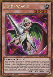 A Gold Secret Rare "Rose Paladin" card from the Yugioh Set: Premium Gold: Return of the Bling (PGL2).