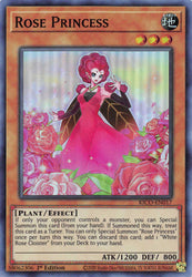 A Super Rare "Rose Princess" card from the Yugioh Set: King's Court. 