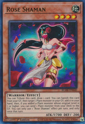 An Ultra Rare "Rose Shaman" card from the Yugioh Set: Battles of Legend: Monstrous Revenge.