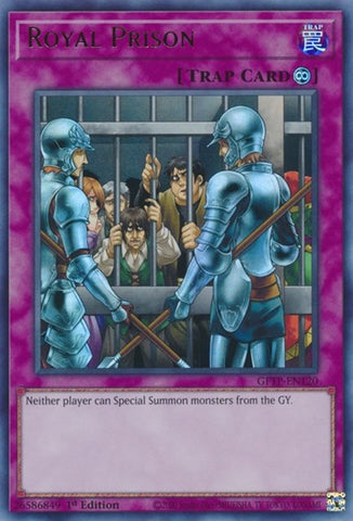 An Ultra Rare "Royal Prison" card from the Yugioh Set: Ghosts From the Past (GFTP).