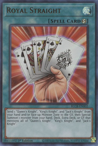 An Ultra Rare "Royal Straight" card from the Yugioh Set: Battles of Legend: Crystal Revenge.