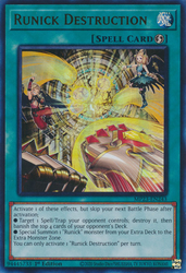 An Ultra Rare "Runick Destruction" card from the Yugioh Dueling Heroes Mega-Tin Mega Pack.