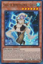 An Ultra Rare "Sage of Benevolence - Ciela" card from the Yugioh Set: Battles of Legend: Monstrous Revenge (BLMR).