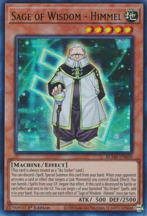 An Ultra Rare "Sage of Wisdom - Himmel" card from the Yugioh Set: Battles of Legend: Monstrous Revenge (BLMR).