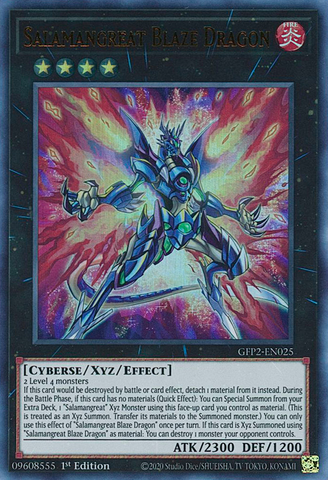  An Ultra Rare "Salamangreat Blaze Dragon" card from the Yugioh Set: Ghosts From the Past: The 2nd Haunting (GFP2).