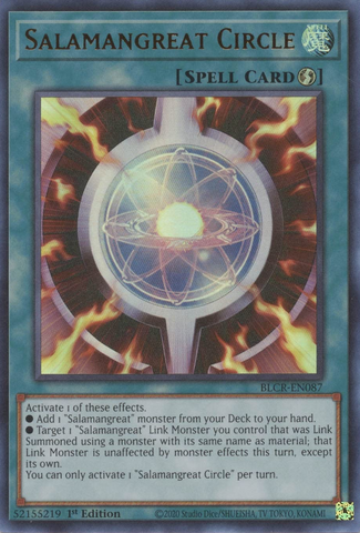 An Ultra Rare "Salamangreat Circle" card from the Yugioh Set: Battles of Legend: Crystal Revenge.