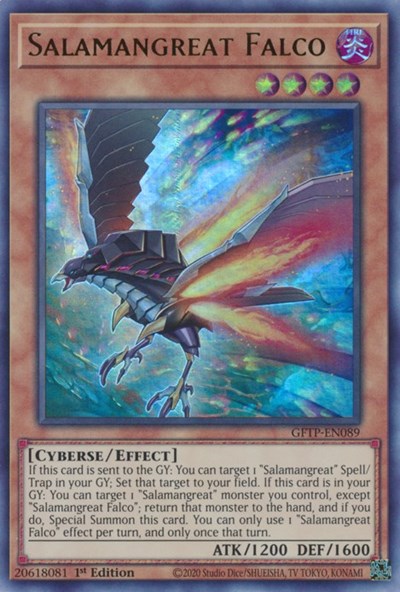 An Ultra Rare "Salamangreat Falco" card from the Yugioh Set: Ghosts from the Past (GFTP).