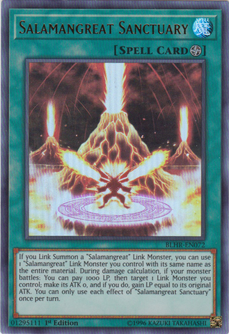 An Ultra Rare "Salamangreat Sanctuary" card from the Yugioh Set: Battles of Legend: Hero's Revenge.