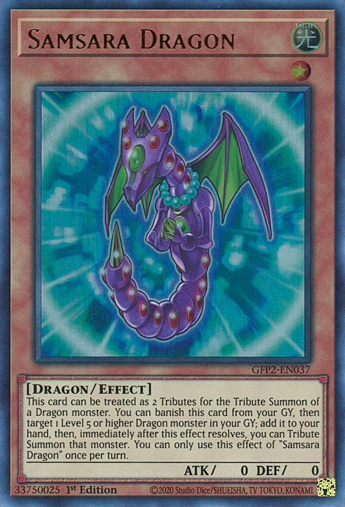  An Ultra Rare "Samsara Dragon" card from the Yugioh Set: Ghosts From the Past: The 2nd Haunting (GFP2).