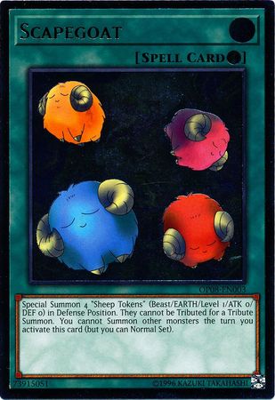 An Ultimate Rare "Scapegoat" card from the Yugioh OTS Tournament Pack 8 set (OP08).