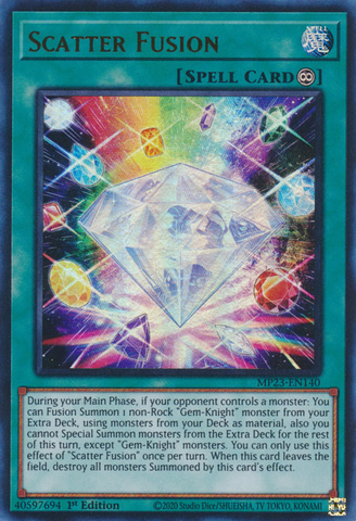 An Ultra Rare "Scatter Fusion" card from the Yugioh Set: 25th Anniversary Tin: Dueling Heroes Mega-Tin Mega Pack.